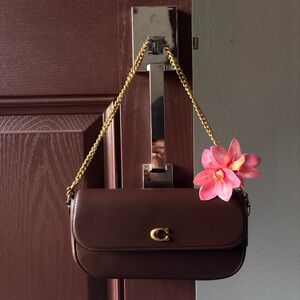 Coach Brown Leather Clutch with Gold Chain